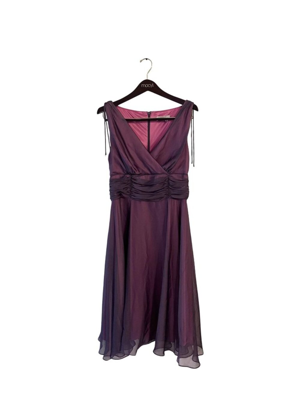 Patra Womens Purple Sleeveless Ruched V-Neck Chiffon Dress Size 14
